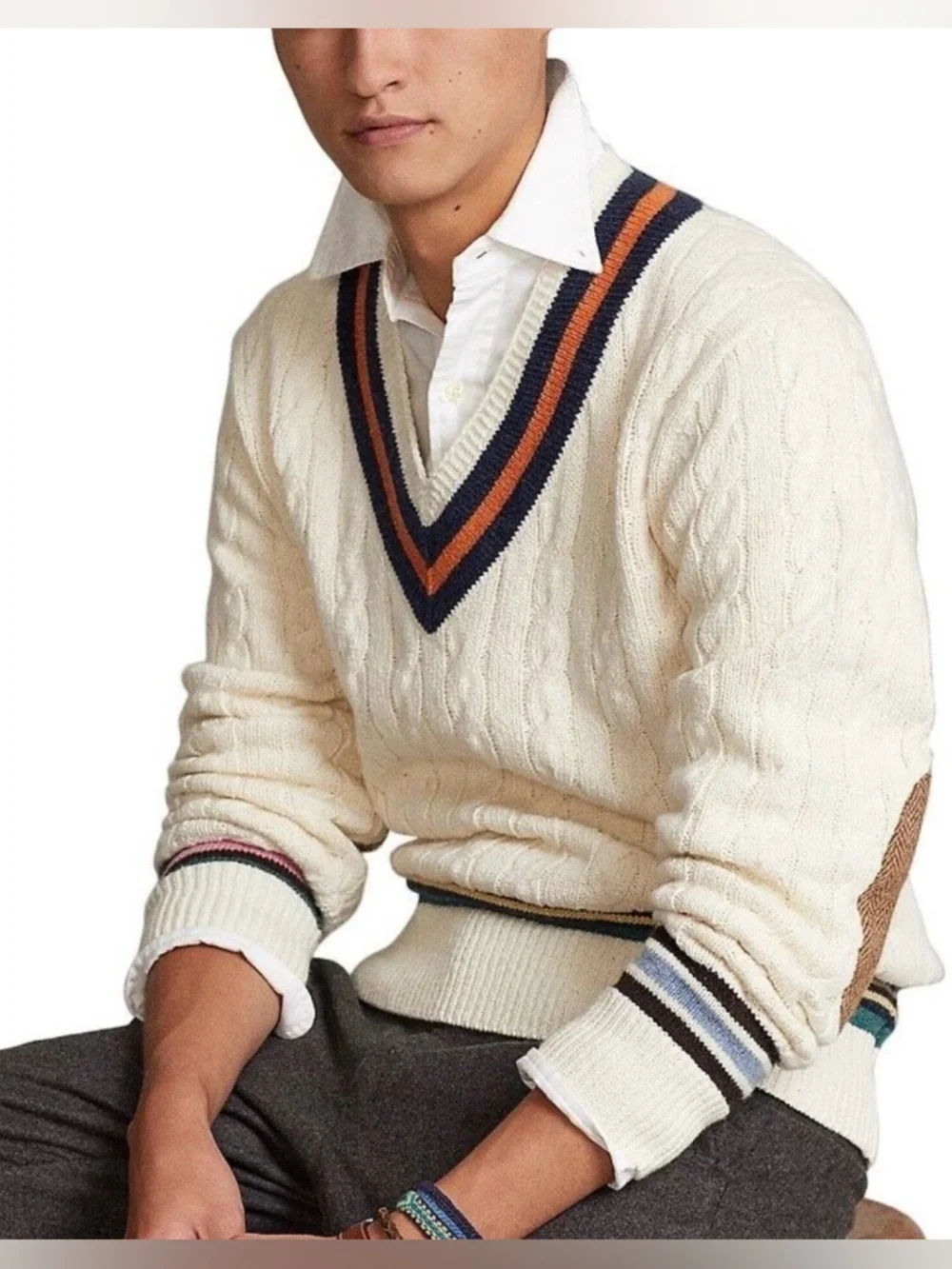 POLO Ralph Lauren XL Wool Cashmere Blend Cricket Cable Knit Sweater Orig $350